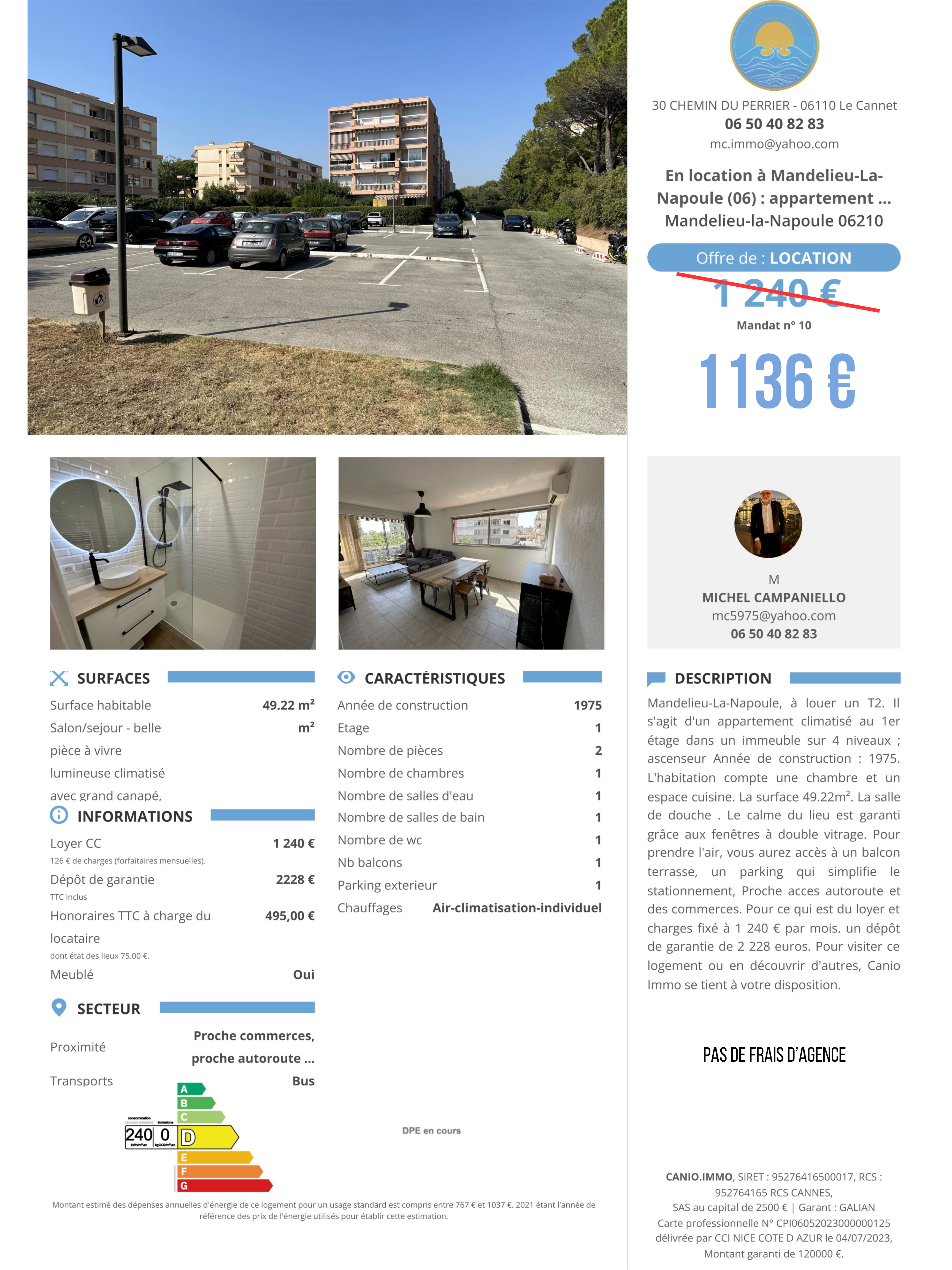 t2 meublé mandelieu